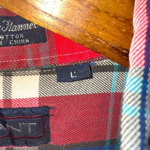 GANT Red Plaid Cambridge Flannel Button Down Sz L - Picture 3 of 8